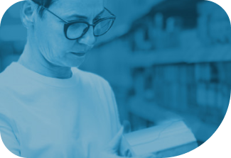 Customer with presbyopia reading a label